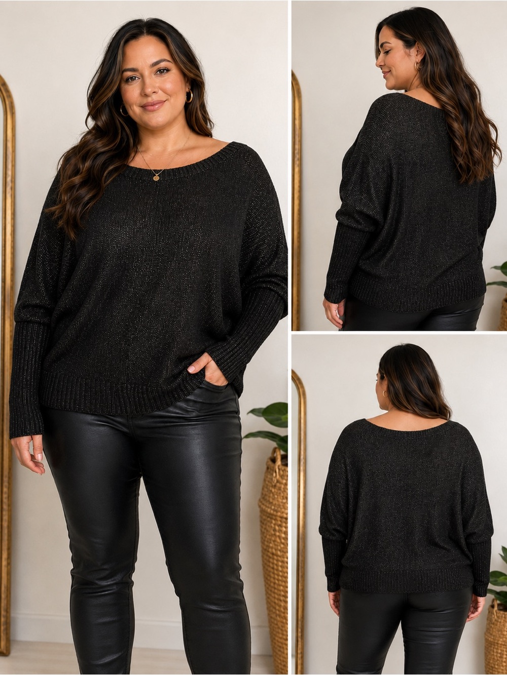 Ralph Lauren silk metallic Dolman sweater black XL women’s quiet luxury